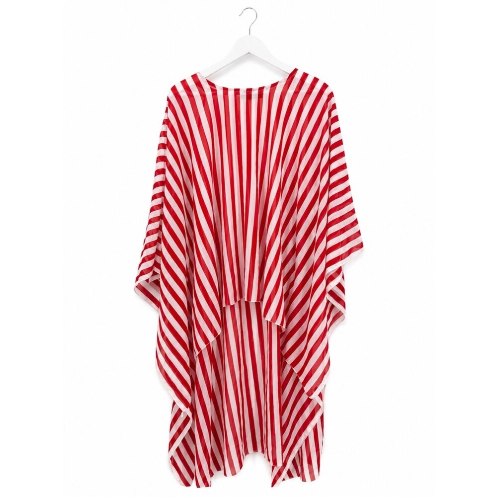 Audrey Lane Red White Striped Kimono Overlay Top Sheer Flowy Plus Size